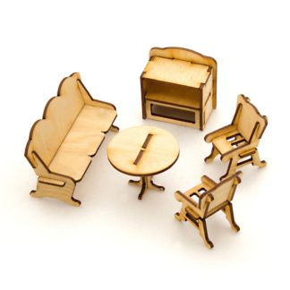 Dollhousehouse- ის ასაწყობი ხის მოდელი - მისაღები ოთახი, 5 პოზიცია