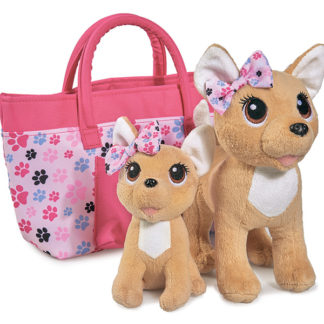 პლუშური ძაღლი Chi-Chi love - ბედნიერი ოჯახი, 2 ძაღლი ჩანთაში, 20 და 14 სმ