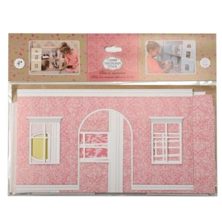 თოჯინების სახლის ინტერიერისთვის მითითებულია ერთი ლამაზი დილა - ფონი და ლამინატი, ვარდისფერი