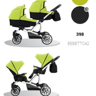 ბავშვის ეტლი ტყუპებისთვის 2 in 1 - Bebetto 42, შასი თეთრი / BIA 398