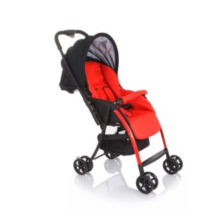 გახსენით ბავშვის სასეირნო ეტლი ფეხის საფარით და ქუდით, წითელი