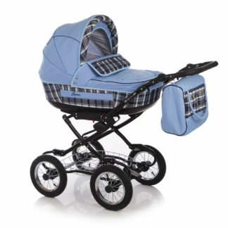 ბავშვის ეტლი კლასიკური 2 in 1 - ლორა, ლურჯი / გალიაში