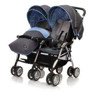 ბავშვის ეტლი ტყუპებისთვის, Elegant Twin, ლერწმი, მუქი ნაცრისფერი / ლურჯი