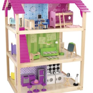 Dollhouse for Barbie - ყველაზე მდიდრული, 45 ელემენტის ავეჯით, კასტორებზე