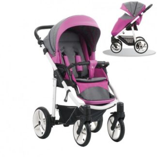 ბავშვის ეტლი Nico, ვარდისფერი-ნაცრისფერი, თეთრი შასი / BIA