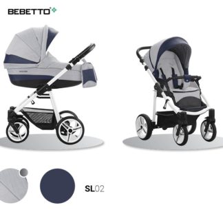 ბავშვის ეტლი Bebetto Vulcano New Ecco 2 in 1, ნაცრისფერი, ლურჯი, შასი თეთრი / BIA