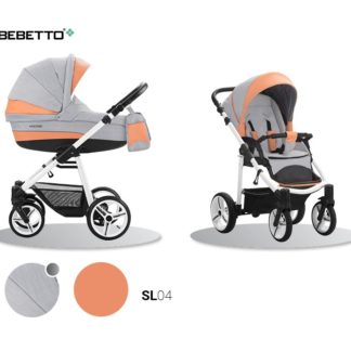 ბავშვის ეტლი Bebetto Vulcano ახალი ეკო ტყავი + ქსოვილი 2 1 შასი თეთრში / BIA, - SL04